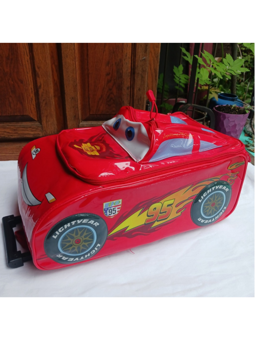 Disney Pixar Cars Lightning McQueen Rolling Luggage Bag Suitcase 3D Wheels Kids